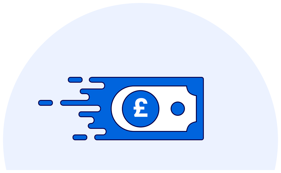 icon of a pound note moving quickly to show our fast payouts