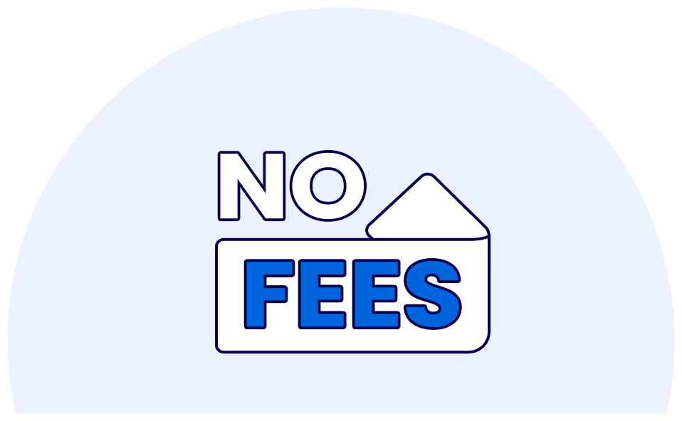 icon featuring a receipt with the words 'No Fees' to signify transparency in our loans without hidden fees